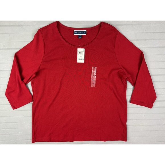 Karen Scott Size 1X Womens Red Top Long Sleeve Round Neck Stretch - Picture 1 of 4